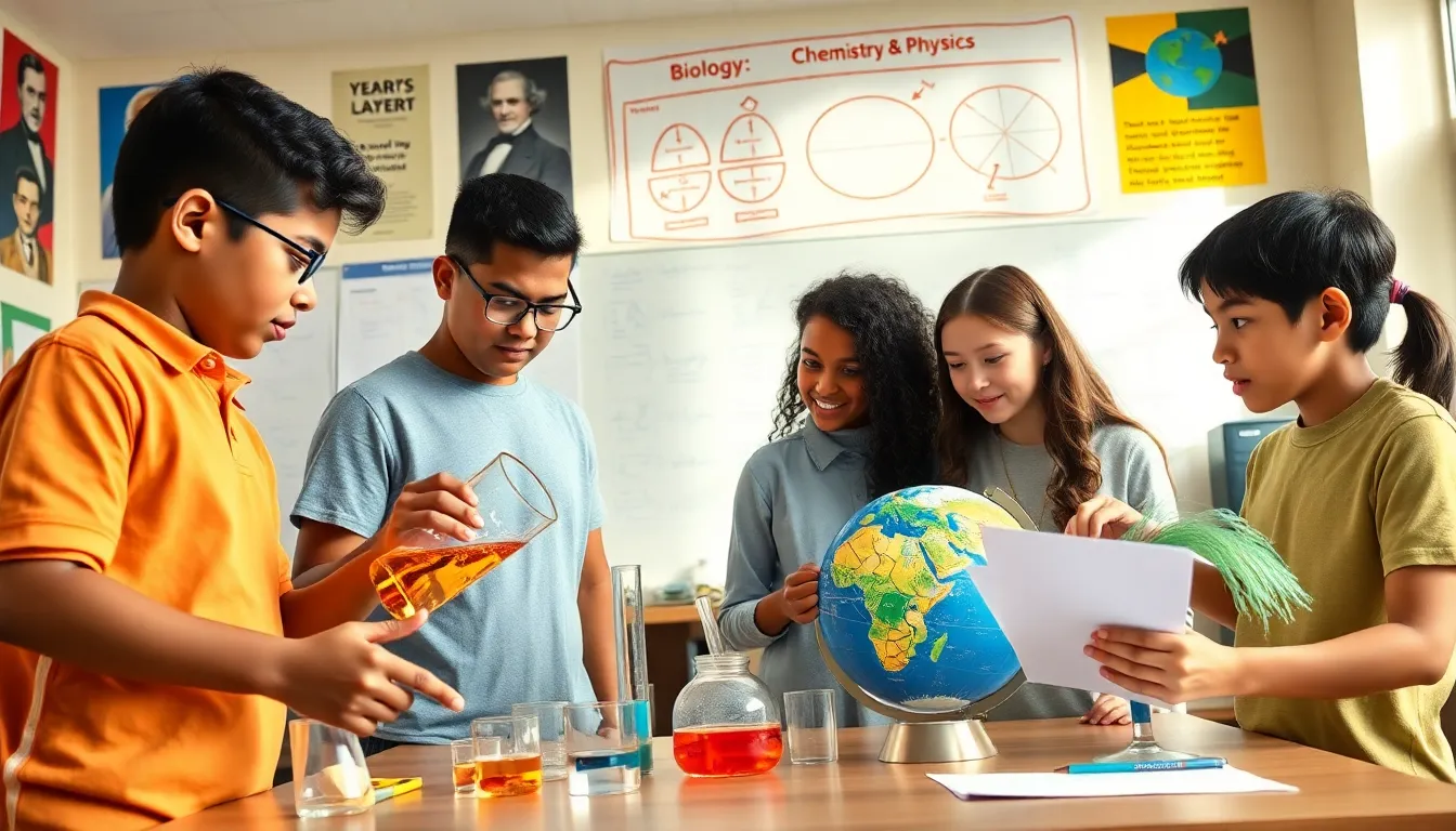students engaging in an interactive integrated science education project in a classroom.